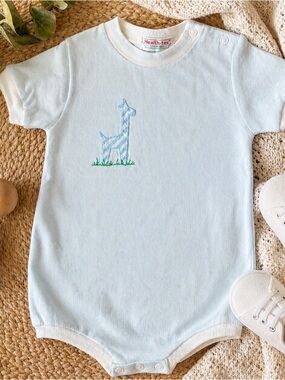 12M Healthtex Vintage Giraffe Appliqué Romper Light Blue One Piece